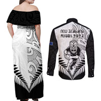 New Zealand Rugby Couples Matching Off Shoulder Maxi Dress and Long Sleeve Button Shirts Proud Aoteroa Stylised Maori Koru LT9 - Polynesian Pride