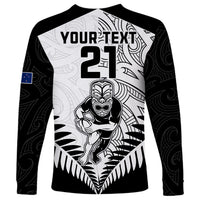 Custom New Zealand Rugby Long Sleeve Shirt Proud Aoteroa Stylised Maori Koru LT9 - Polynesian Pride