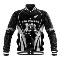 New Zealand Aotearoa Rugby Baseball Jacket Haka Dance Mixed Silver Fern Sporty Style LT9 Unisex Black - Polynesian Pride