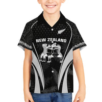 New Zealand Aotearoa Rugby Family Matching Short Sleeve Bodycon Dress and Hawaiian Shirt Haka Dance Mixed Silver Fern Sporty Style LT9 Son's Shirt Black - Polynesian Pride