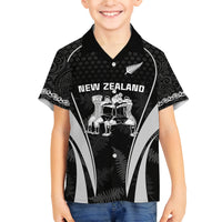 New Zealand Aotearoa Rugby Family Matching Tank Maxi Dress and Hawaiian Shirt Haka Dance Mixed Silver Fern Sporty Style LT9 Son's Shirt Black - Polynesian Pride
