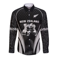 New Zealand Aotearoa Rugby Long Sleeve Button Shirt Haka Dance Mixed Silver Fern Sporty Style LT9 Unisex Black - Polynesian Pride