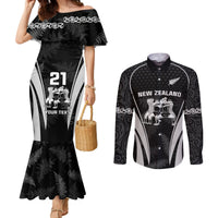 Custom New Zealand Aotearoa Rugby Couples Matching Mermaid Dress and Long Sleeve Button Shirts Haka Dance Mixed Silver Fern Sporty Style LT9 Black - Polynesian Pride