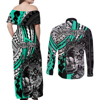 personalised-polynesia-skull-couples-matching-off-shoulder-maxi-dress-and-long-sleeve-button-shirts-tattoo-in-the-style-of-maori-with-marine-life-aqua