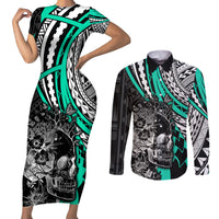 personalised-polynesia-skull-couples-matching-short-sleeve-bodycon-dress-and-long-sleeve-button-shirts-tattoo-in-the-style-of-maori-with-marine-life-aqua