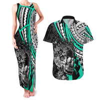 personalised-polynesia-skull-couples-matching-tank-maxi-dress-and-hawaiian-shirt-tattoo-in-the-style-of-maori-with-marine-life-aqua
