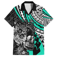 personalised-polynesia-skull-family-matching-off-shoulder-short-dress-and-hawaiian-shirt-tattoo-in-the-style-of-maori-with-marine-life-aqua
