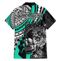 Personalised Polynesia Skull Hawaiian Shirt Tattoo In The Style Of Maori With Marine Life Aqua LT9 - Polynesian Pride