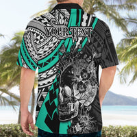Personalised Polynesia Skull Hawaiian Shirt Tattoo In The Style Of Maori With Marine Life Aqua LT9 - Polynesian Pride