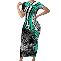 personalised-polynesia-skull-short-sleeve-bodycon-dress-tattoo-in-the-style-of-maori-with-marine-life-aqua