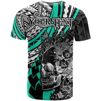 Personalised Polynesia Skull T Shirt Tattoo In The Style Of Maori With Marine Life Aqua LT9 - Polynesian Pride