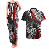 personalised-polynesia-skull-couples-matching-tank-maxi-dress-and-hawaiian-shirt-tattoo-in-the-style-of-maori-with-marine-life-red