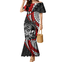Personalised Polynesia Skull Mermaid Dress Tattoo In The Style Of Maori With Marine Life Red LT9 Women Red - Polynesian Pride