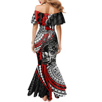 Personalised Polynesia Skull Mermaid Dress Tattoo In The Style Of Maori With Marine Life Red LT9 - Polynesian Pride