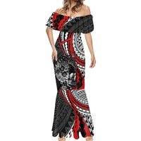 Personalised Polynesia Skull Mermaid Dress Tattoo In The Style Of Maori With Marine Life Red LT9 - Polynesian Pride