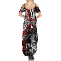Personalised Polynesia Skull Summer Maxi Dress Tattoo In The Style Of Maori With Marine Life Red LT9 - Polynesian Pride
