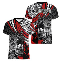 personalised-polynesia-skull-women-v-neck-t-shirt-tattoo-in-the-style-of-maori-with-marine-life-red