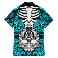 Personalised Polynesia Skull Hawaiian Shirt With Boars Tusk Aqua Arty Vibe LT9 - Polynesian Pride