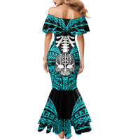 Personalised Polynesia Skull Mermaid Dress With Boars Tusk Aqua Arty Vibe LT9 - Polynesian Pride