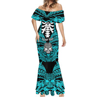 Personalised Polynesia Skull Mermaid Dress With Boars Tusk Aqua Arty Vibe LT9 - Polynesian Pride