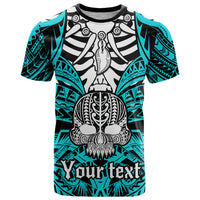 Personalised Polynesia Skull T Shirt With Boars Tusk Aqua Arty Vibe LT9 Aqua - Polynesian Pride