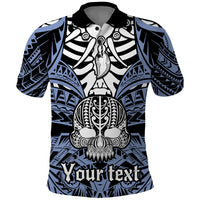 Personalised Polynesia Skull Polo Shirt With Boars Tusk Blue Arty Vibe LT9 Blue - Polynesian Pride