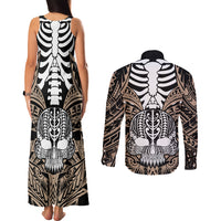 personalised-polynesia-skull-couples-matching-tank-maxi-dress-and-long-sleeve-button-shirts-with-boars-tusk-gold-arty-vibe