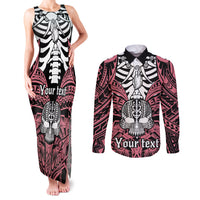 personalised-polynesia-skull-couples-matching-tank-maxi-dress-and-long-sleeve-button-shirts-with-boars-tusk-pink-arty-vibe