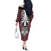 personalised-polynesia-skull-off-the-shoulder-long-sleeve-dress-with-boars-tusk-pink-arty-vibe