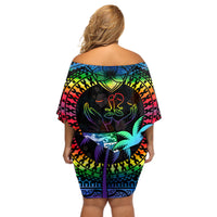 Fiji LGBT Off Shoulder Short Dress Love Is Love Tapa Pattern Rainbow Water Color LT9 - Polynesian Pride