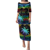 Fiji LGBT Puletasi Love Is Love Tapa Pattern Rainbow Water Color LT9 Long Dress Black - Polynesian Pride