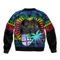 Fiji LGBT Sleeve Zip Bomber Jacket Love Is Love Tapa Pattern Rainbow Water Color LT9 - Polynesian Pride
