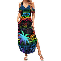 Fiji LGBT Summer Maxi Dress Love Is Love Tapa Pattern Rainbow Water Color LT9 Women Black - Polynesian Pride