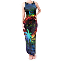 Fiji LGBT Tank Maxi Dress Love Is Love Tapa Pattern Rainbow Water Color LT9 Women Black - Polynesian Pride
