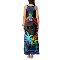 Fiji LGBT Tank Maxi Dress Love Is Love Tapa Pattern Rainbow Water Color LT9 - Polynesian Pride