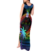 Fiji LGBT Tank Maxi Dress Love Is Love Tapa Pattern Rainbow Water Color LT9 - Polynesian Pride