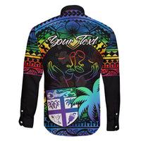 personalised-fiji-lgbt-family-matching-long-sleeve-bodycon-dress-and-hawaiian-shirt-love-is-love-tapa-pattern-rainbow-water-color