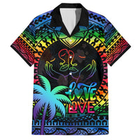 Personalised Fiji LGBT Hawaiian Shirt Love Is Love Tapa Pattern Rainbow Water Color LT9 Black - Polynesian Pride