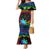 Personalised Fiji LGBT Mermaid Dress Love Is Love Tapa Pattern Rainbow Water Color LT9 Women Black - Polynesian Pride