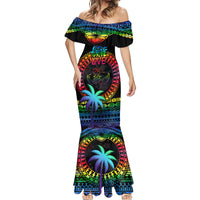 Personalised Fiji LGBT Mermaid Dress Love Is Love Tapa Pattern Rainbow Water Color LT9 - Polynesian Pride