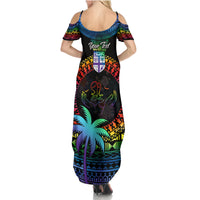 Personalised Fiji LGBT Summer Maxi Dress Love Is Love Tapa Pattern Rainbow Water Color LT9 - Polynesian Pride