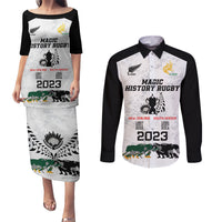 New Zealand South Africa Rugby Couples Matching Puletasi Dress and Long Sleeve Button Shirt History Commemorative World Cup Winners Unique LT9 White - Polynesian Pride