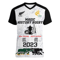 New Zealand South Africa Rugby Women V Neck T Shirt History Commemorative World Cup Winners Unique LT9 Female White - Polynesian Pride