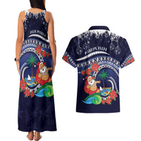 Felis Pusgua Guam Santa Couples Matching Tank Maxi Dress and Hawaiian Shirt Merry Christmas with Polynesian Tribal