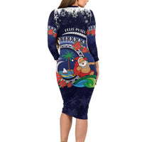 Felis Pusgua Guam Santa Family Matching Long Sleeve Bodycon Dress and Hawaiian Shirt Merry Christmas with Polynesian Tribal