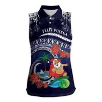 Felis Pusgua Guam Santa Women Sleeveless Polo Shirt Merry Christmas with Polynesian Tribal