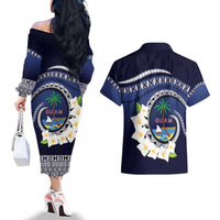 Hafai Adai Guam Guasalis Couples Matching Off The Shoulder Long Sleeve Dress and Hawaiian Shirt Polynesian Tribal Pattern