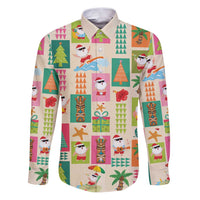Mele Kalikimaka Hawaii Christmas Family Matching Puletasi and Hawaiian Shirt Funny Santan Hippie Style LT9 Dad's Shirt - Long Sleeve Beige - Polynesian Pride