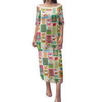 Mele Kalikimaka Hawaii Christmas Family Matching Puletasi and Hawaiian Shirt Funny Santan Hippie Style LT9 Mom's Dress Beige - Polynesian Pride