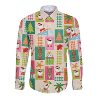 Mele Kalikimaka Hawaii Christmas Long Sleeve Button Shirt Funny Santan Hippie Style